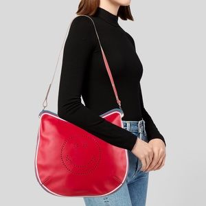 Anya Hindmarch Emoji Patch Smile Red Red Leather Hobo Crossbody Spring Purse